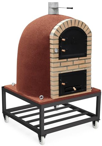 MOVELAR - Horno de Leña Exterior de Obra Modelo CALDERA BANDAMA (Burdeos - 130 x 130 x 206 cm) – Aislado con Corcho y 3 Mantas Cerámicas