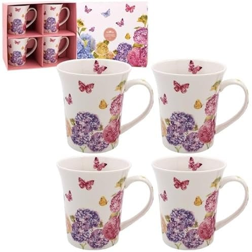 Lesser & Pavey Butterfly Blossom Mugs Set of 4 | Ceramic Coffee Mugs Set For Home or Work | Premium Design Mugs Set For All Occasions | Lovely Mugs For Tea, Coffee & Hot Drinks - Jennifer Rose Gallery