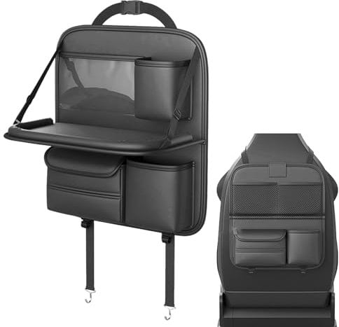 Ruhnjyg Car Seat Back Organizer, Car Backseat Organiser with Foldable Tray Table, Large Capacity Storage Bag for Travel, Parents Drivers, Kids Toys Food Storage