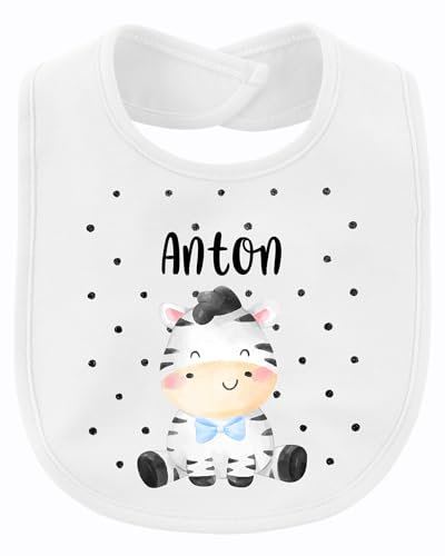 Printera Baby Lätzchen personalisiert Geschenk mit Namen | Giraffe Punkte Junge | Geschenkidee Geburt Sabberlätzchen mit Wunschname | Nachhaltiges Babylätzchen aus Bio-Baumwolle (Weiß)