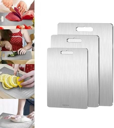 AZVFLY Planche à Découper de Cuisine en Titane, Planches à Découper en Acier Inoxydable 304 de Qualité Alimentaire, Planche à Découper Double Face en Acier Inoxydable de Qualité Alimentaire, Planches