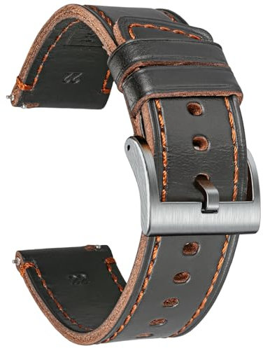 hemsut h Soft Leather Watch Bands for Men, Horween Quick Release Leather Watch Strap Vintage Watch Replacement Wrap of 20mm