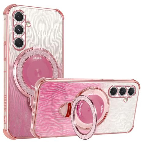 YUEQIAN Cover Glitterata per Samsung Galaxy A15 4G/5G, Ultra Sottile Brillantini Anello Supporto Ragazza Custodia, Scintillante Trasparente Morbido TPU Antiurto Case. Rosa