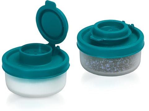 SIGNORA WARE Salz- und Pfefferstreuer, 2er-Set, Mini, Transparent mit rotem Deckel, Kunststoff, für Lunchboxen, Camping, Picknick, Outdoor, Küche, Reisen