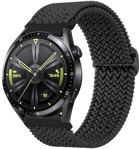 Mugust Armband für Huawei Watch GT 4 46mm/ GT 5 46mm/ GT 3 46mm/ GT 2 46mm/ GT, 22mm Weiches Stretch Geflochtene Uhrenarmband für Huawei Watch GT 3 Pro 46mm/ GT 2e/ GT Runner (Schwarz)