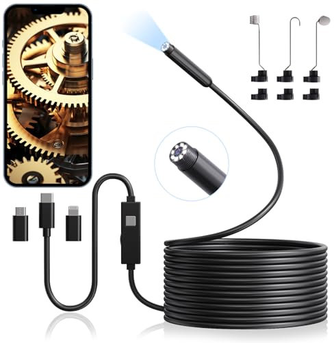 Endoscopio per Smartphone, Aopick 1920P HD Sonda Telecamera, Telecamera Endoscopica con 8 LED, IP67 Impermeabile Telecamera Ispezione Tubi senza WiFi con Cavo Semirigido da 5 M, per Android e iOS