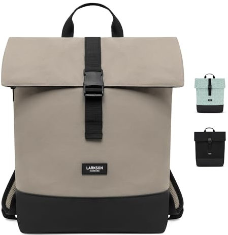 LARKSON Zaino Donna Uomo Grigio - Tammo - Borsa per PC Portale, Lavoro, Università e Viaggio - Rolltop Leggero - Impermeabile