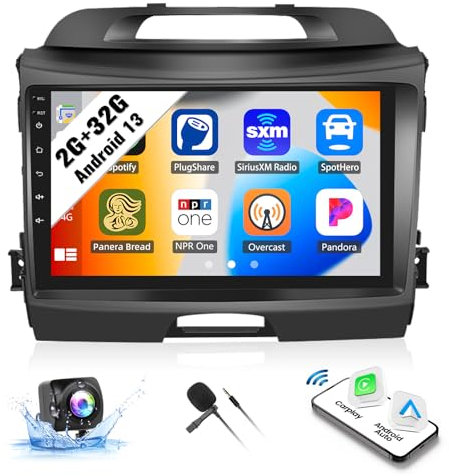 SIXWIN Android Car Stereo for Kia Sportage 2010 2012 2013 2014 2015 2016 2G+32G with Wireless CarPlay Android Auto 9 Inch Touchscreen with Bluetooth GPS Navigation WiFi FM Backup Camera MIC
