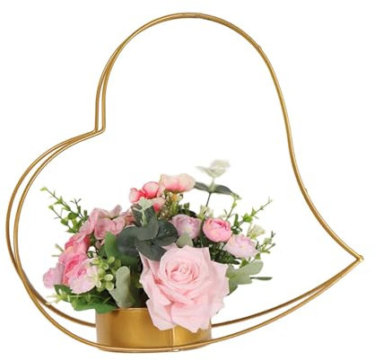 Goldene Vasen für Blumenzentren, Tischdekoration mit goldenem Korb, Dekoration für den Couchtisch, aus Eisen in Herzform, Blumenarrangement zur Dekoration