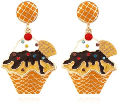 Cupcake-Ohrringe, Bunte Eiscreme-Ohrhänger für Frauen, Böhmische Imbiss-Cupcake-Urlaubs Ohrringe für Damen, Niedliches Essen Cupcake Aussage Ohrringe Sommer Boho-Schmuck (Orange)