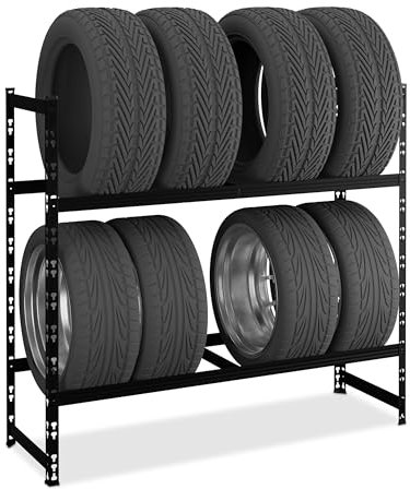 Relaxdays Reifenregal für 8 Reifen, HxBxT: 100 x110x35 cm, 150 kg, beschichteter Stahl, Stecksystem, Räderregal, schwarz
