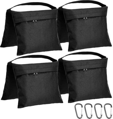 Lot de 4 sacs de sable pour photographie, sac de sable avec mousqueton, sacs de sable pour trépied, sac de sable en tissu Oxford noir pour photographie, tente pop-up, tente de fête, parasol, studio