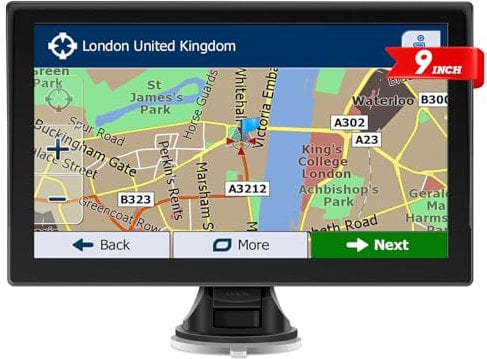 Navi, 9 Zoll Touchscreen GPS Navigation für Auto, LKW, mit 2025 UK Europa Karte, lebenslange kostenlose Updates, Echte Sprachdrehungsrichtung, Blitzeralarm