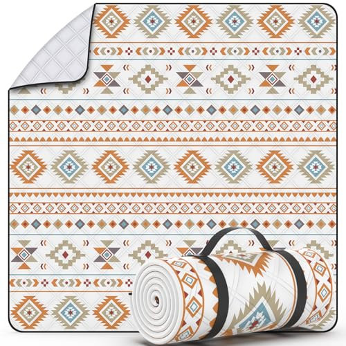 UKNOWISA 5-layer Picnic Blanket, Extra Large 200 x 200cm Waterproof Beach Picnic Mat with Carrying Handle, Bohemian, Foldable Machine Washable for Outdoor Picnic Garden Beach Camping