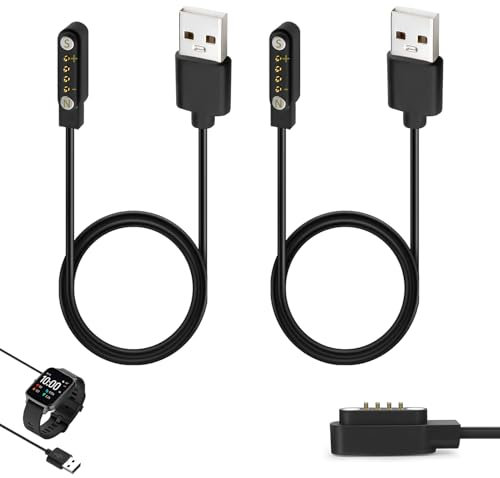 2 Pièces Câble de Charge Magnétique pour Montre Intelligente 4 Broches 7,62 mm, Chargeur Universel USB pour Montre Connectée, Câble de Chargement Rapide, Sécurisé et pour Appareils Smartwatch, 60 CM