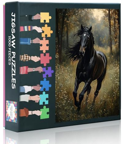 Black Horse Jigsaw Puzzles for Adults 1000 Piece - Challenging Puzzle Animals Art, 27.5x19.7 Inch Family Educational Game & Unique Living Room Decor Gift (Wildlife in Forest)