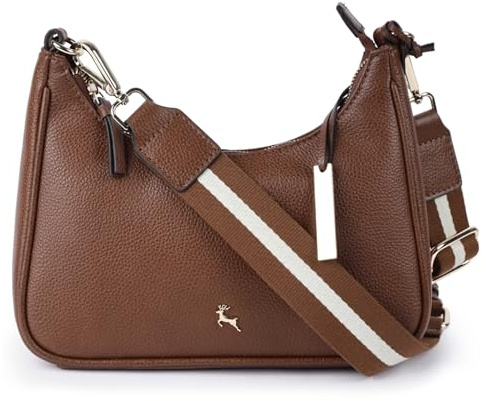 Ashwood Real Leather Crossbody Bag for Women – Gold Hardware with Adjustable Webbing Strap - Compact Everyday Shoulder Bag: 64296 (2 Tone Tan)
