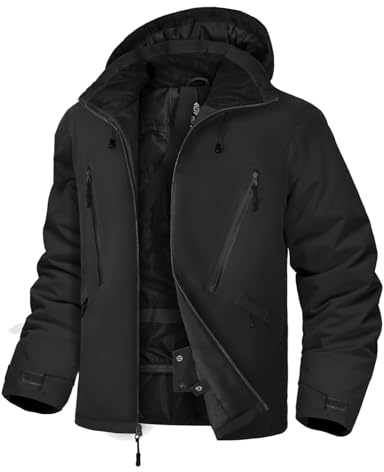 GEMYSE Herren Skijacke Wasserdichte Winterjacke Winddichte Isolierte Schneejacke mit integriertem Schneefang(Schwarz,L)
