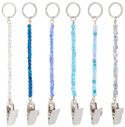 GORGECRAFT 6Pcs Credit Card Puller Key Chain 15cm Long Glass Beaded Debit Bank Card Grabber Clips with 304 Stainless Steel Rings and Iron Clips Keychain for Long Nails ATM Women Ladies