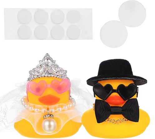 2er Set Quietscheente Hochzeitspaar, Lustiges Hochzeitsgeschenk für Brautpaar, Gummiente Braut und Bräutigam mit Herzbrille,Schleier & Zylinder, Badeente Hochzeit,Wedding Gift & Deko,geschenk hochzeit