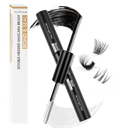 Dual-Ended Lash Bond Seal Applicator For Individual And Cluster Lashes | Black Bonding Formula, Clear-To-White Sealer, Curved And Spiral Brushes, 2 x 5 g, For Home Makeup Routines And Evening Looks