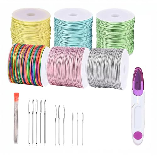Metallic Kordel Bunt, 6 Rollen Glitzernde Goldfaden Schnur zum Basteln, Polyester Elastische Kordel für Armbänder Halsketten Verpacken & DIY Kunsthandwerk(0,8 mm x 45 m/Rolle)