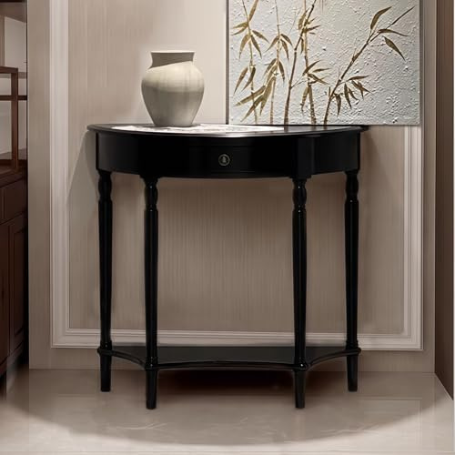 BRCYKRWY Console Meuble Console Entree Table Console,Table de Canapé en Bois Massif,Table D'Entrée Demi-Lune,pour Entrée,Salon,Couloir,Facile à Monter(Nero,23.6x11.8x31.5)
