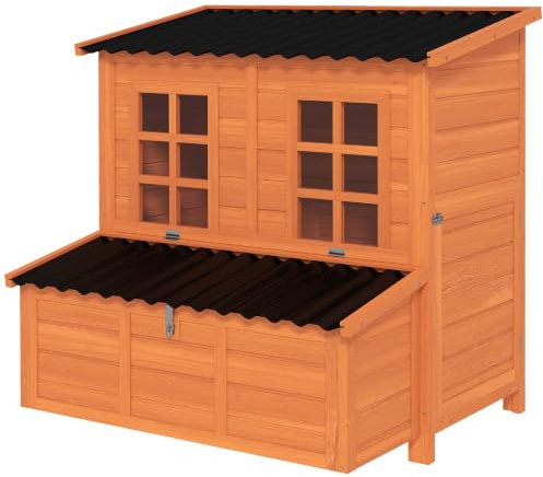 PawHut Hühnerstall Hühnerhaus aus Holz 100x86x100cm Nistkasten Orange | Freilaufgehege mit Türen, Wasserfestem Dach, 2 Sitzstangen, Umwandelbar Rampe, Hühnergehege für 3-4 Hühner