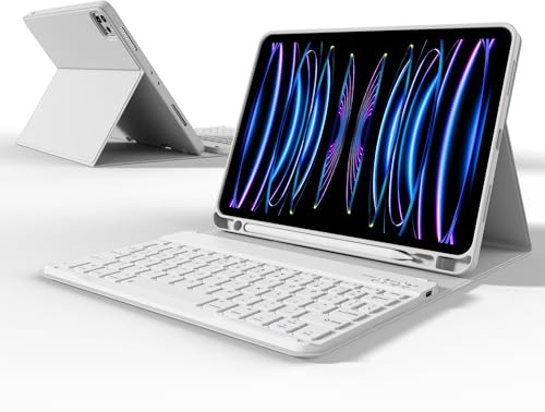KVTVOU Case Keyboard for iPad Pro 11 Inch 2022/2021/2020 (iPad Pro 11 4th/3rd/2nd Generation), Magnetic Bluetooth Keyboard, Shockproof TPU Cover with Stylus Slot, Auto Wake/Sleep, Gray