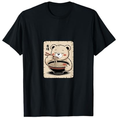 Süßer Bär, der Ramen Schüssel isst, japanische Nudeln T-Shirt