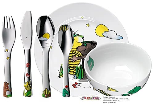 WMF Kindergeschirr-Set 6-teilig Janosch Edelstahl Rostfrei poliert - Besteckteile mit individueller Gravur auf Rückseite