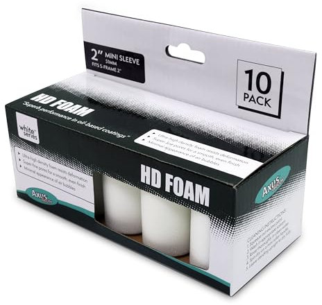 Axus Decor Mini rodillo de espuma HD de 50 mm (serie blanca), paquete de 10, ultra alta densidad, uso con pinturas y barnices a base de aceite, para trabajos de acabado detallados alrededor de