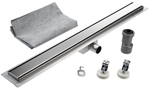 KOBERT GOODS Edelstahl-Rinne PG01-90cm mit Siphon und Haarsieb als Komplett-Set Boden und Dusch-Ablauf Unterschiedliche Muster und Variationen in den Größen 50-120cm erhältlich