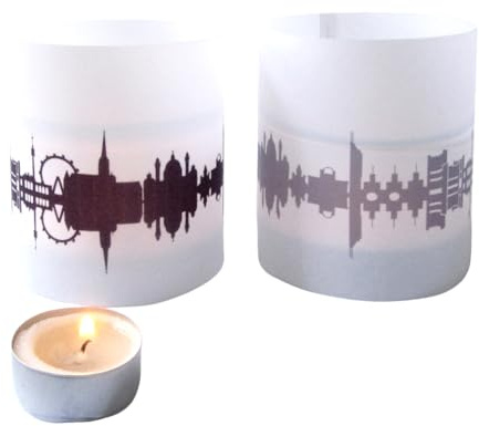 Wien Skyline Windlicht 2er Set Lichthülle - Tischlicht Geschenk-Idee Deko personalisierbar mit eigenem Namen Text Datum Spruch Botschaft