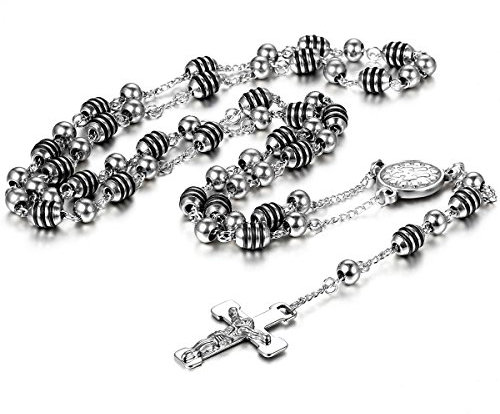 OIDEA Rosenkranz kette Edelstahl, Silber