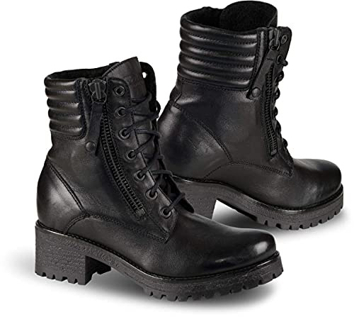 Falco Misty wasserdichte Damen-Motorradstiefel aus Leder mit Absatz – Schwarz
