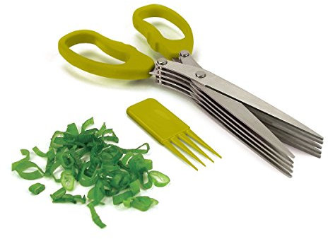 BYTAN Ciseaux à Herbes Ciseaux 5 Lames Ciseau Multilames Ciseaux Herbes Fines Aromatiques Cuisine Inox avec Étui Peigne de Nettoyage pour Persil Ciboulette Thym Basilic (Vert)