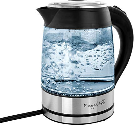 Megachef Glass and Stainless Steel Electric Tea Kettle, 1.8 L
