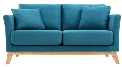 Miliboo Sofa skandinavisch 2 Plätze Blaugrün helle Holzbeine Oslo