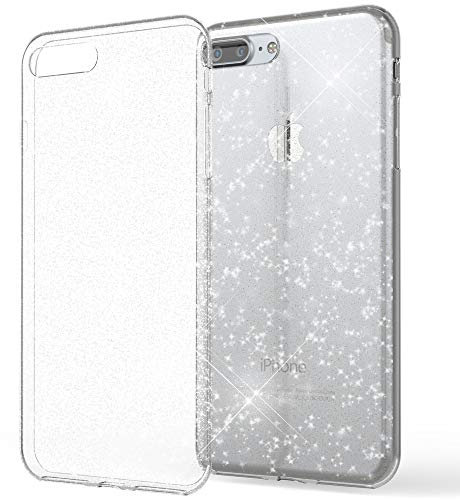 NALIA Handyhülle kompatibel mit iPhone 8 Plus / 7 Plus, Glitzer Cover Hülle Ultra-Slim Transparent Silikon Case Backcover Schutzhülle, Glitter Bumper, Dünn Bling Etui, Farbe:Transparent
