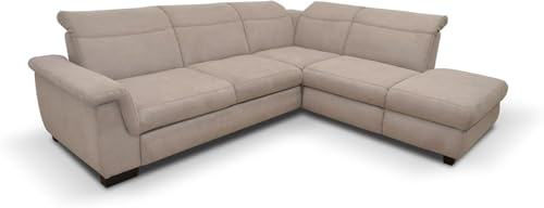DOMO. collection Sully Sofa/Ecksofa mit Rückenfunktion, Couch mit weichen Armlehnen und Federkern/Maße: 273/228 cm (Breite/Tiefe) / Farbe: beige (weiß), 273x228x81 cm | Ottomane rechts mit Federkern, L-Form mit Bettkasten und Holzfüßen, 273 x 228 x 81 cm (BxTxH)