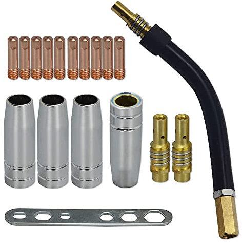 RIVERWELD MB15 15AK Punta di contatto 0.6mm M6 e punte Supporto diffusore e coppa di protezione e collo della torcia per MB15 15AK Torcia di saldatura MIG 18 pezzi