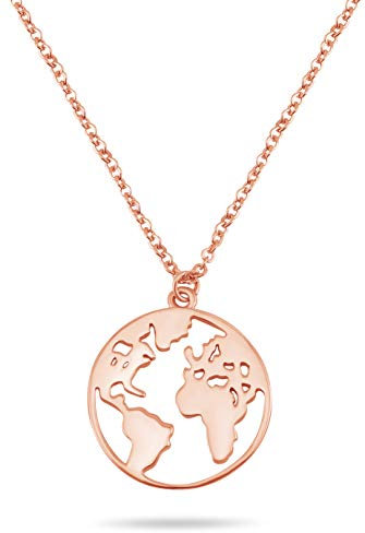 Nuoli® Weltkugel Halskette für Damen (45+5cm) 925 Sterling Silber, verpackt in einer Werkstatt für Menschen mit Behinderung