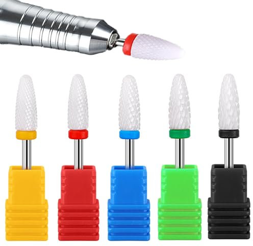 YUEMING 5 Stück Keramik Nagelfräser Bits Elektrische Nagelfräser Aufsätze aus Entfernen Gel Acryl Nagelhaut Diamant Nagelbohrer für Maniküre Pediküre Nagelhaut Home Verwenden