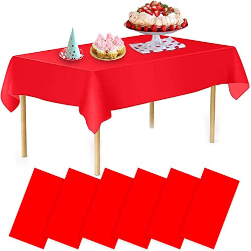 YANGTE 6 Pack Tablecloths Plastic Rectangle Table Covers 54 x 108 Inch Table Cloths for Indoor or Outdoor Parties Birthdays Weddings Picnics (Red)