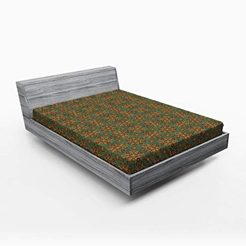 ABAKUHAUS Mandala Spannbetttuch, Mystic Orient Element, Soft Dekorativer Stoff Bettwäsche Rund-um Elastischer Gummizug, 160 x 200 cm, Emerald Khaki