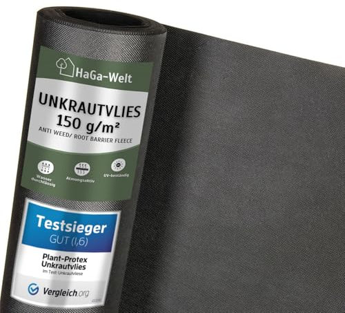 HaGa Unkrautvlies 150g/m² in 2m x 100m - Atmungsaktives Gartenvlies für effektiven Unkrautschutz im Garten mit hoher Reißfestigkeit
