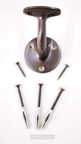 effedielle® Supporto per corrimano a testa piana-UNIVERSALE-Finitura bronzata anticata con tre fori di fissaggio-viti-Staffe per corrimano completo di viti di fissaggio.1103F
