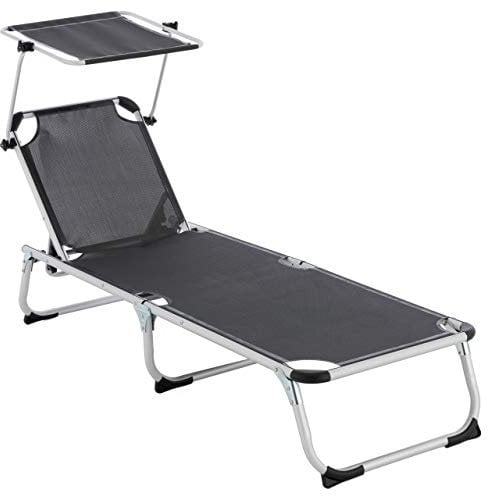 Divero Gartenliege Sonnenliege Dach anthrazit 187x57x30 cm klappbar 5fach verstellbar Aluminiumrahmen Dreibeinliege wetterfest robust Keret