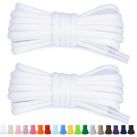 Stepace 2 Paires de Lacets Arrondis de 60cm Pour Baskets, Longueur 200cm 18 Couleurs, Lacets de Chaussures Blanc 140cm